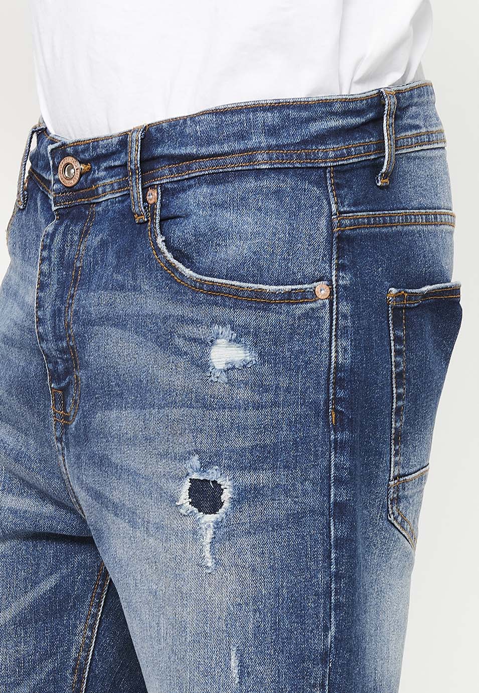 Bermuda Hombre Vaquera Rotos Confort – Koroshi Azul Medio