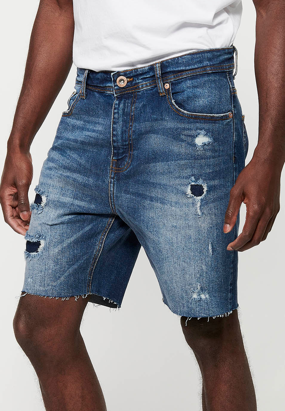 Bermuda Hombre Vaquera Rotos Confort – Koroshi Azul Medio