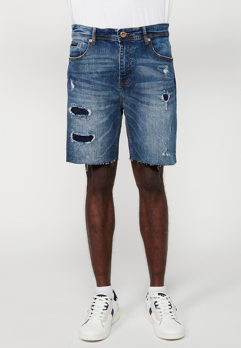 Bermuda Hombre Vaquera Rotos Confort – Koroshi Azul Medio