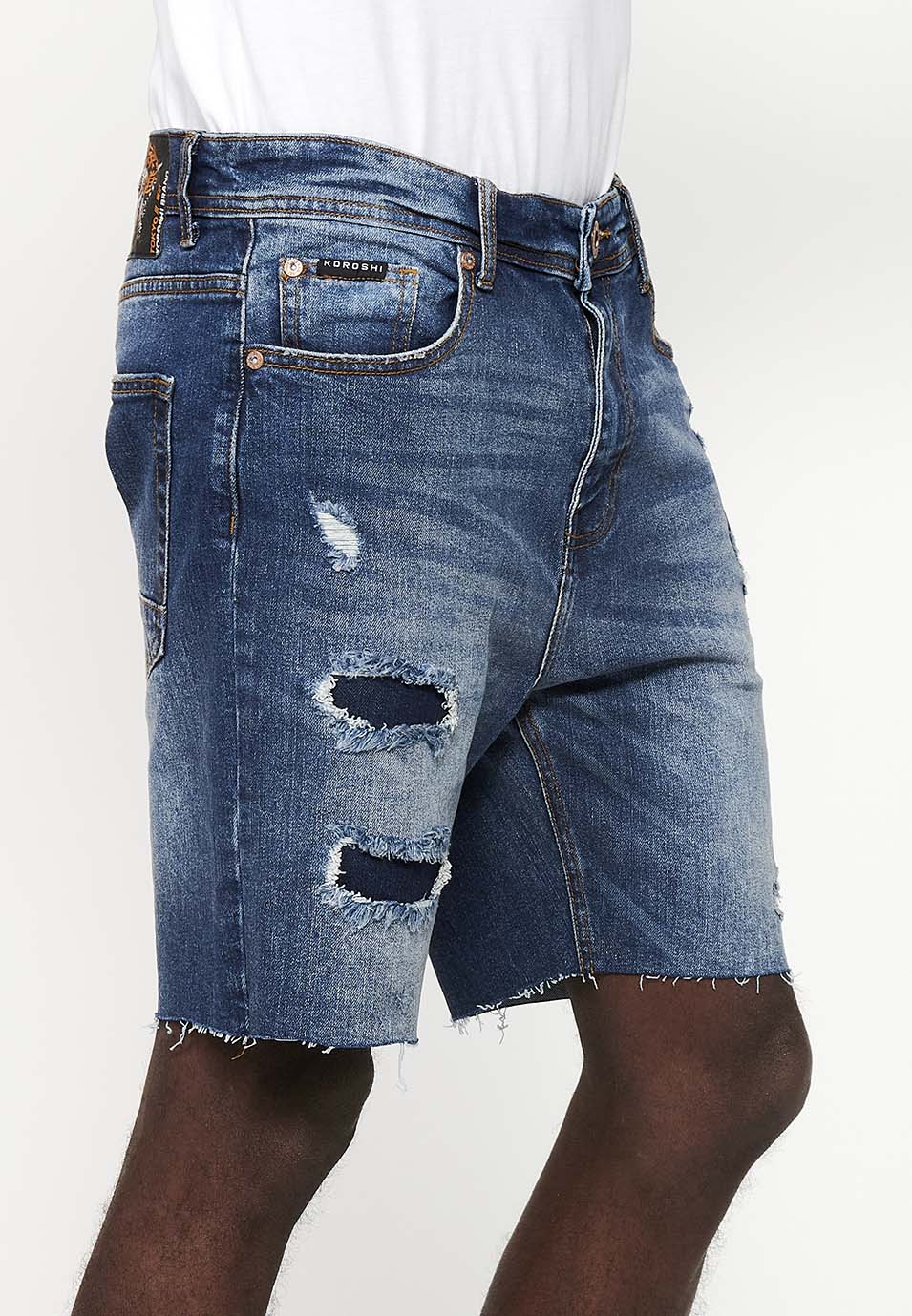 Bermuda Hombre Vaquera Rotos Confort – Koroshi Azul Medio