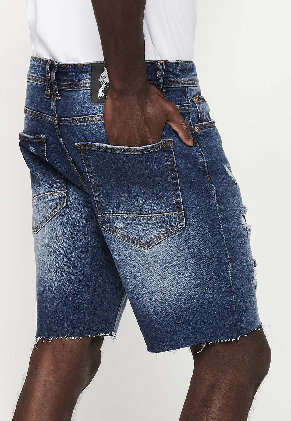 Bermuda Hombre Vaquera Rotos Confort – Koroshi Azul Medio