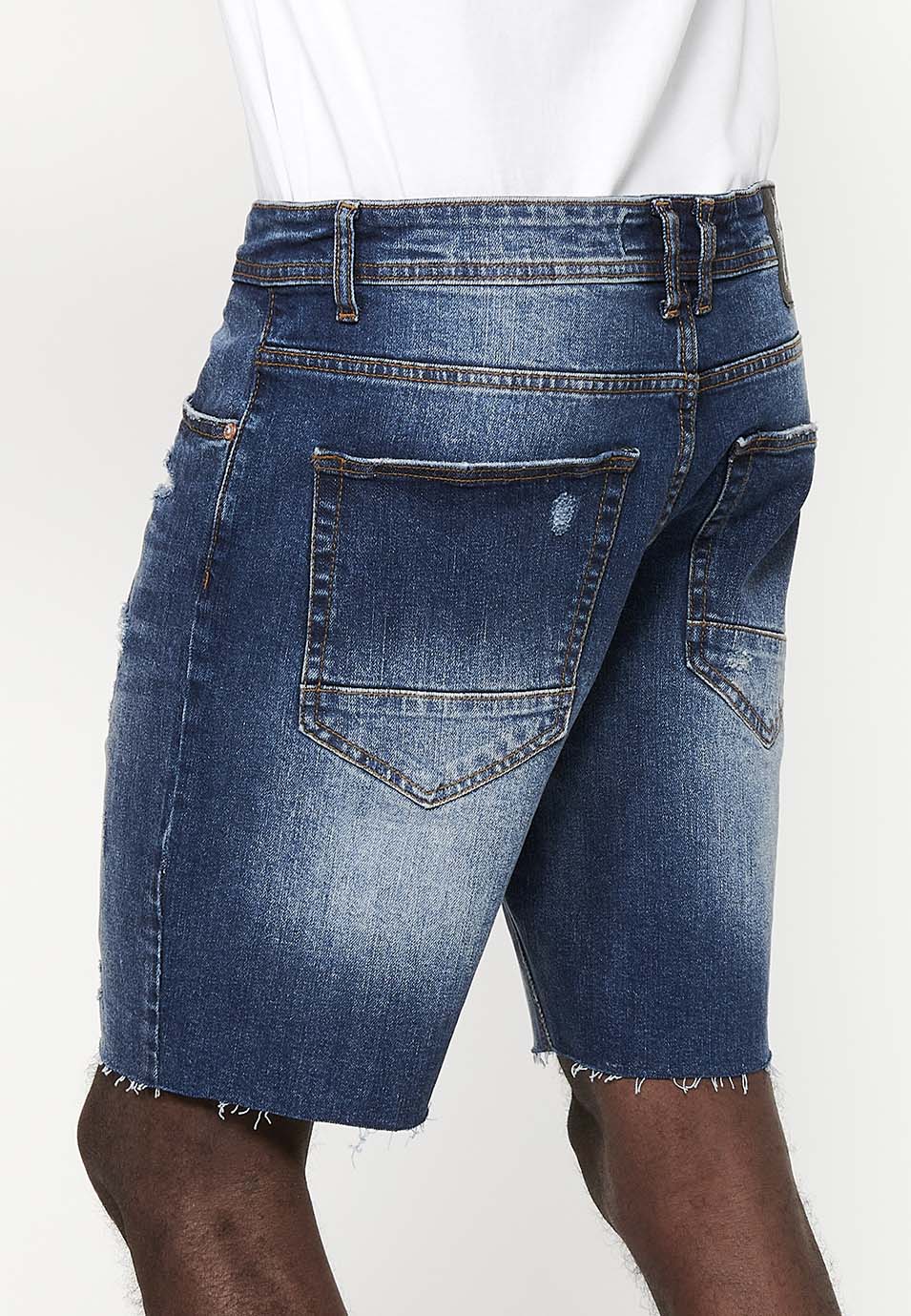 Bermuda Hombre Vaquera Rotos Confort – Koroshi Azul Medio