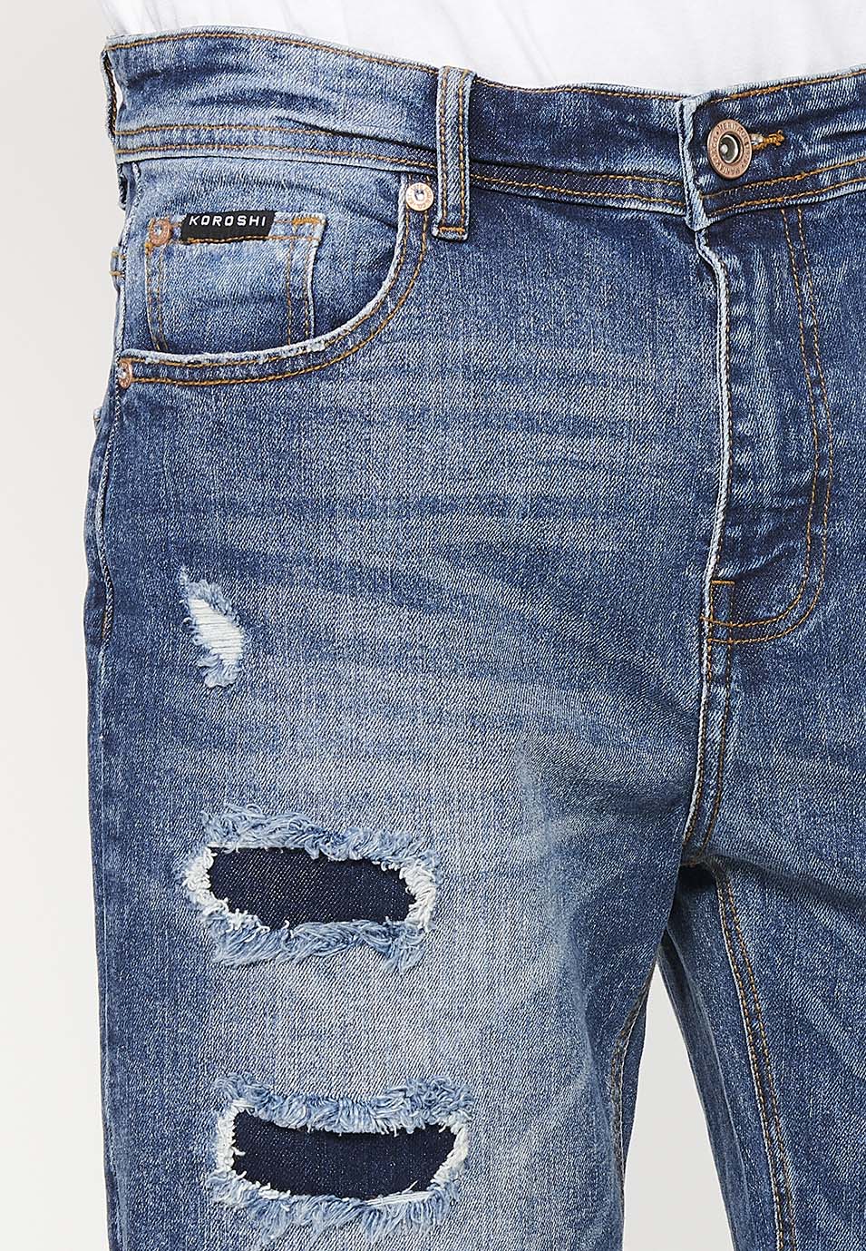 Bermuda Hombre Vaquera Rotos Confort – Koroshi Azul Medio