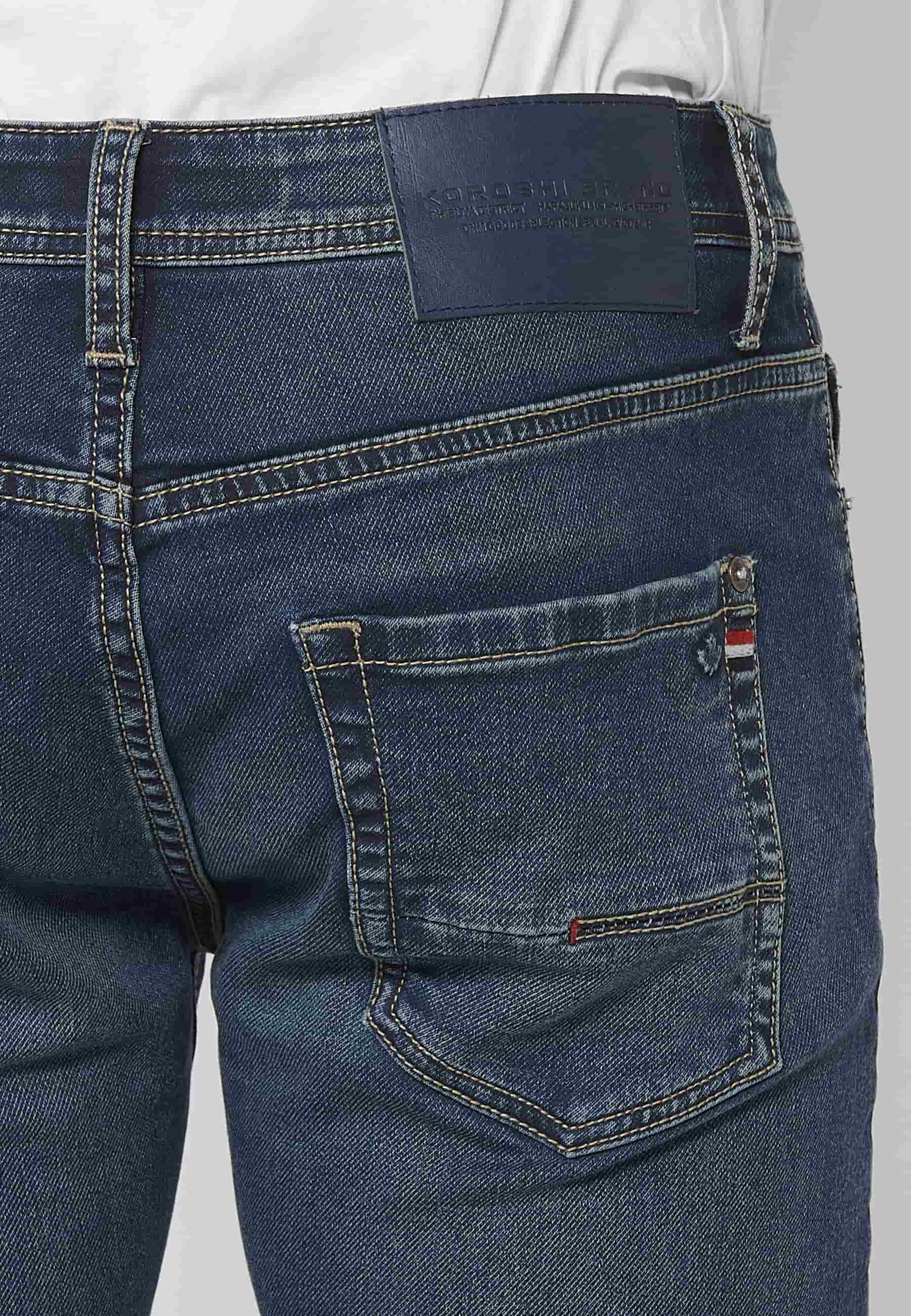 Pantalón Hombre Vaquero Denim Slim Fit Cinco Bolsillos – Koroshi Azul Oscuro