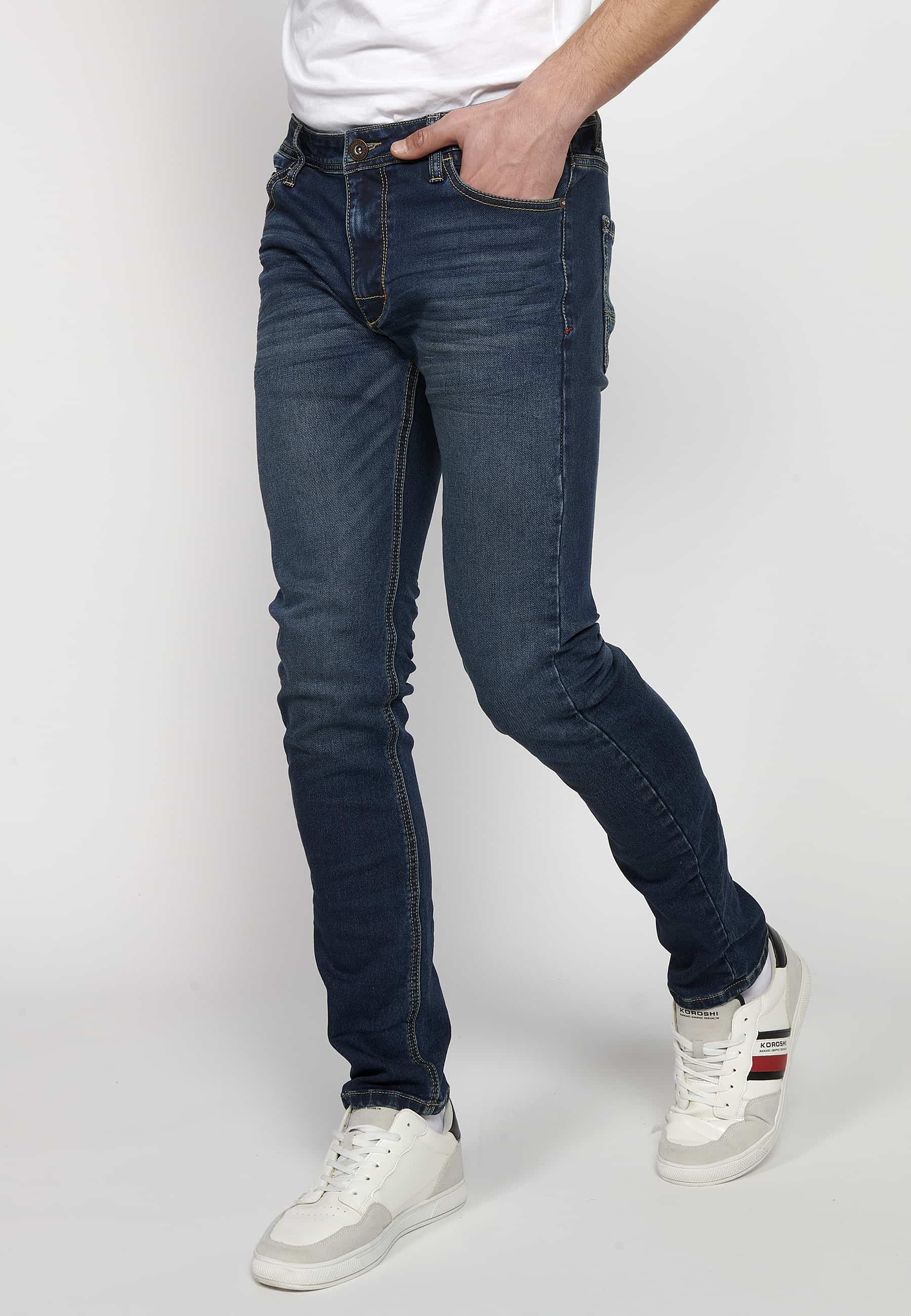 Pantalón Hombre Vaquero Denim Slim Fit Cinco Bolsillos – Koroshi Azul Oscuro