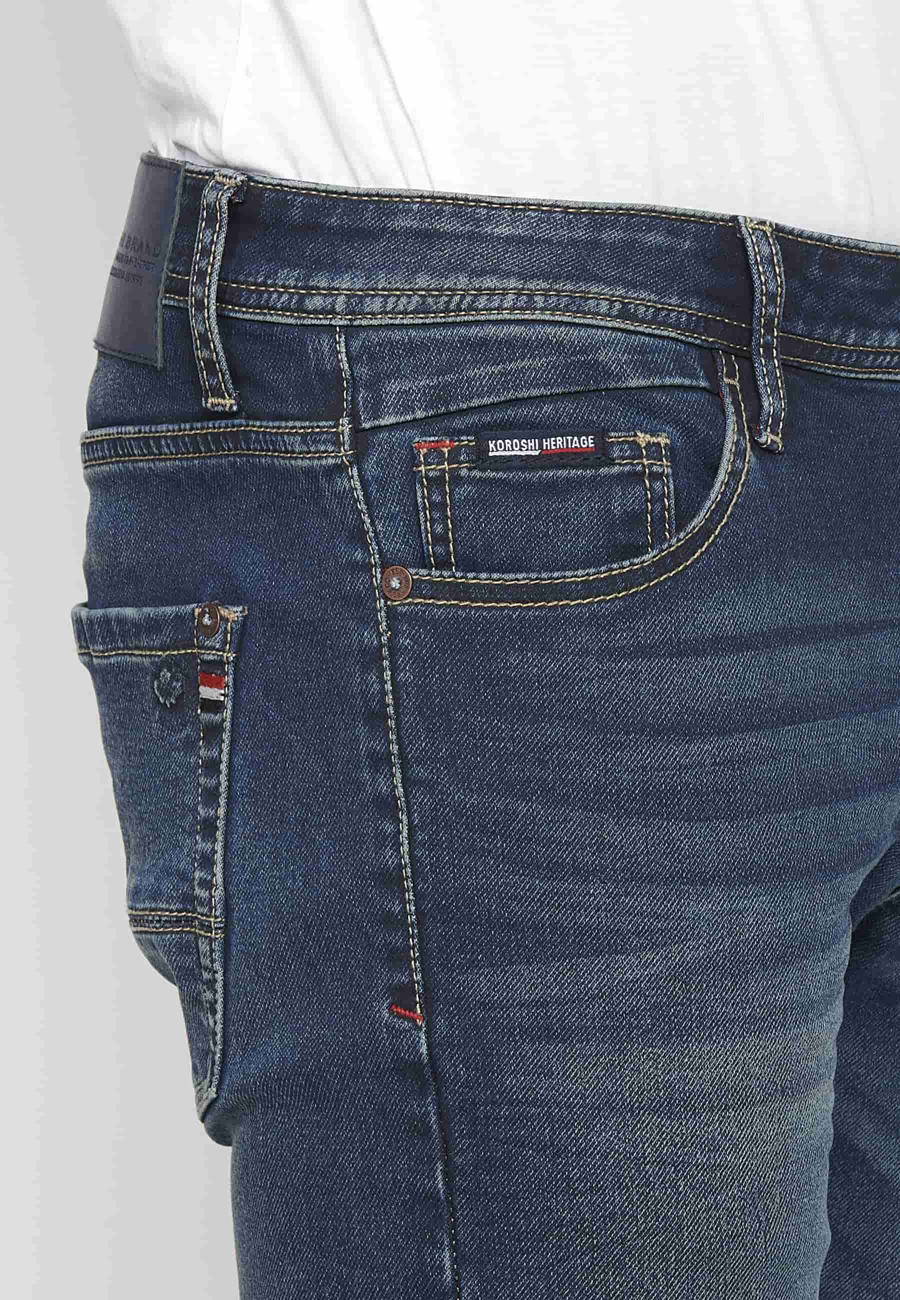 Pantalón Hombre Vaquero Denim Slim Fit Cinco Bolsillos – Koroshi Azul Oscuro