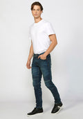 Pantalón Hombre Vaquero Biker Skinny Fit Detalles Rodillas – Koroshi Azul Medio