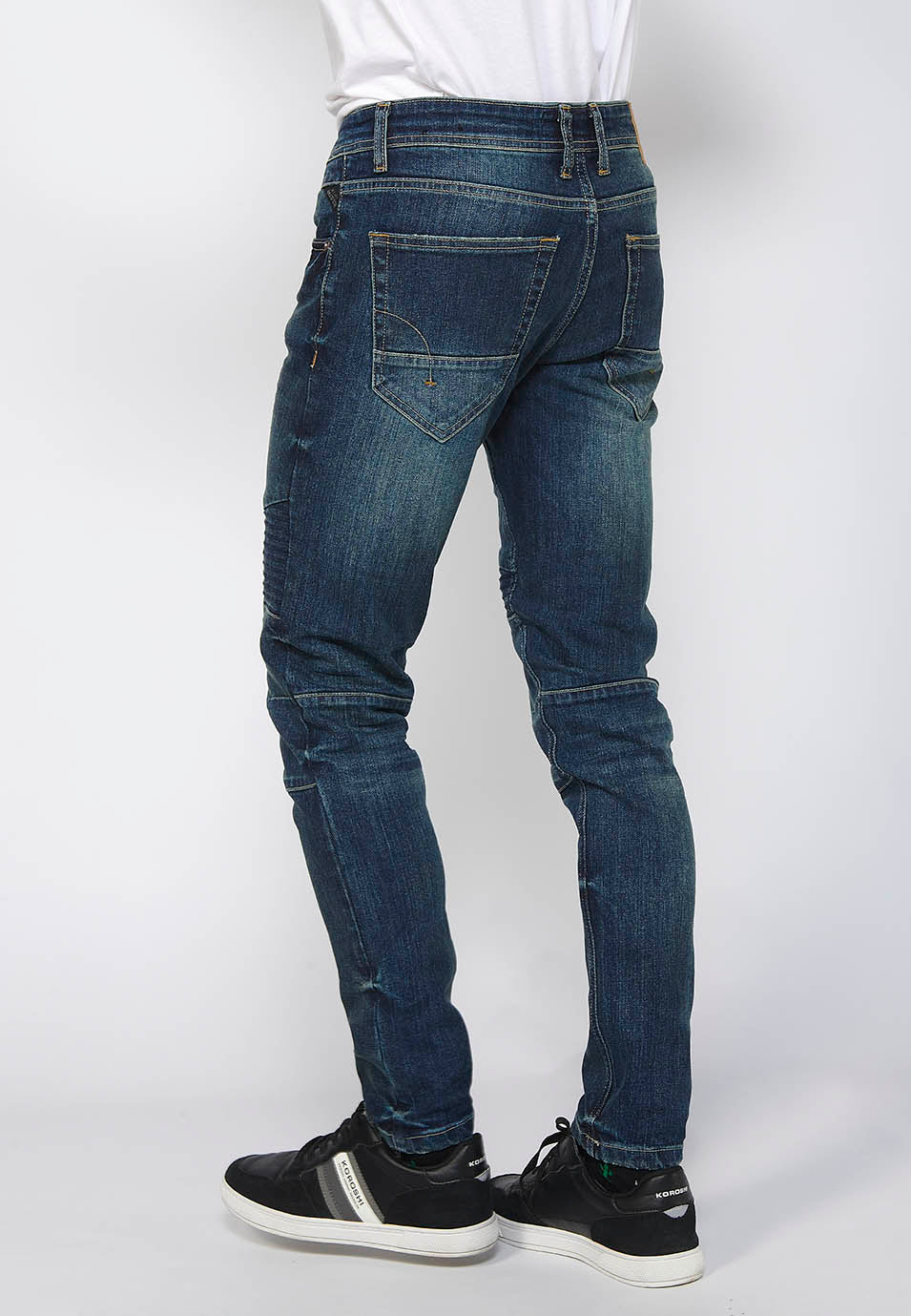 Pantalón Hombre Vaquero Biker Skinny Fit Detalles Rodillas – Koroshi Azul Medio