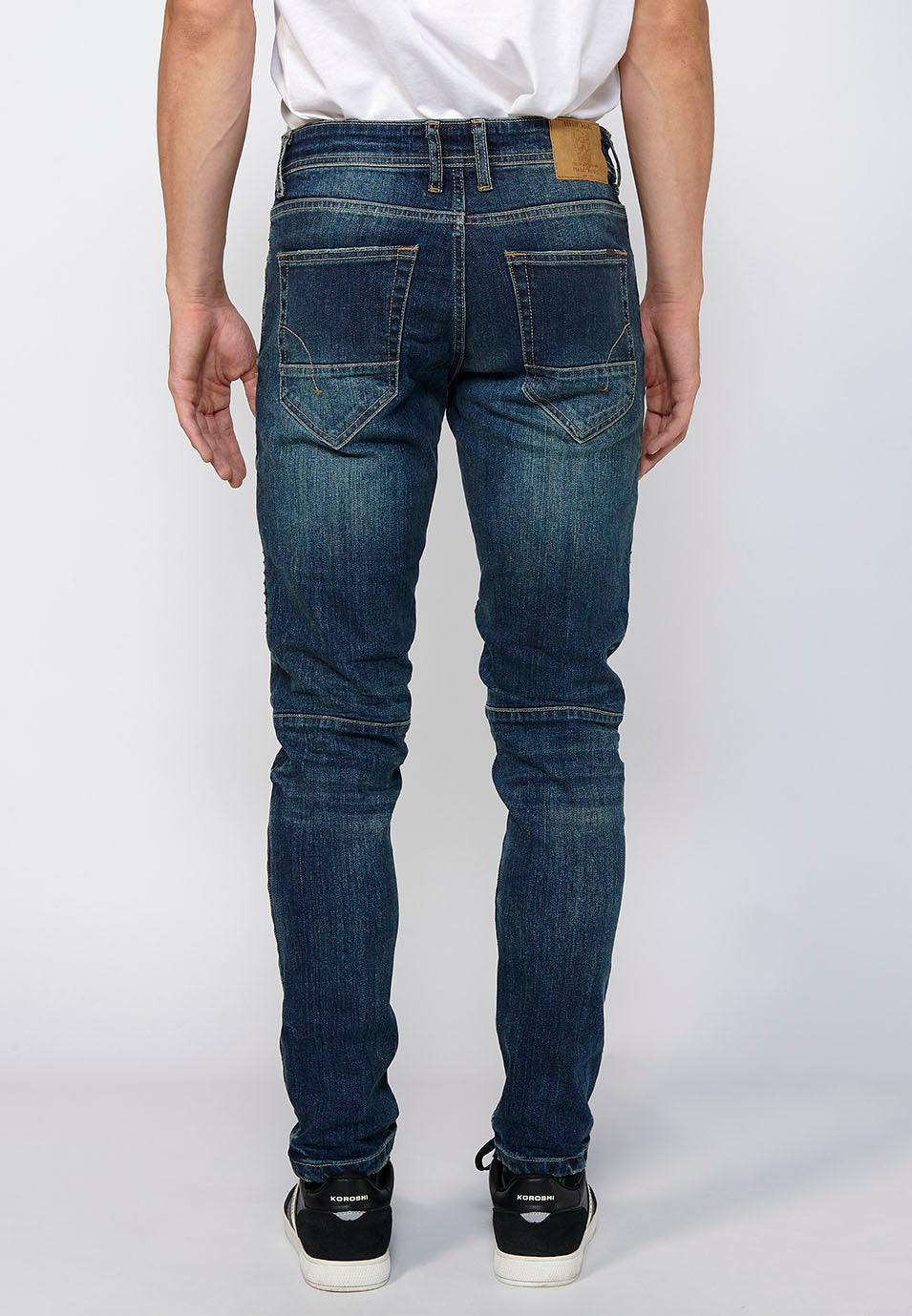 Pantalón Hombre Vaquero Biker Skinny Fit Detalles Rodillas – Koroshi Azul Medio