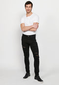 Pantalón Hombre Vaquero Super Skinny Fit con Rotos – Koroshi Negro
