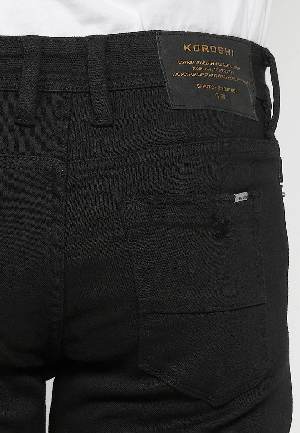 Pantalón Hombre Vaquero Super Skinny Fit con Rotos – Koroshi Negro