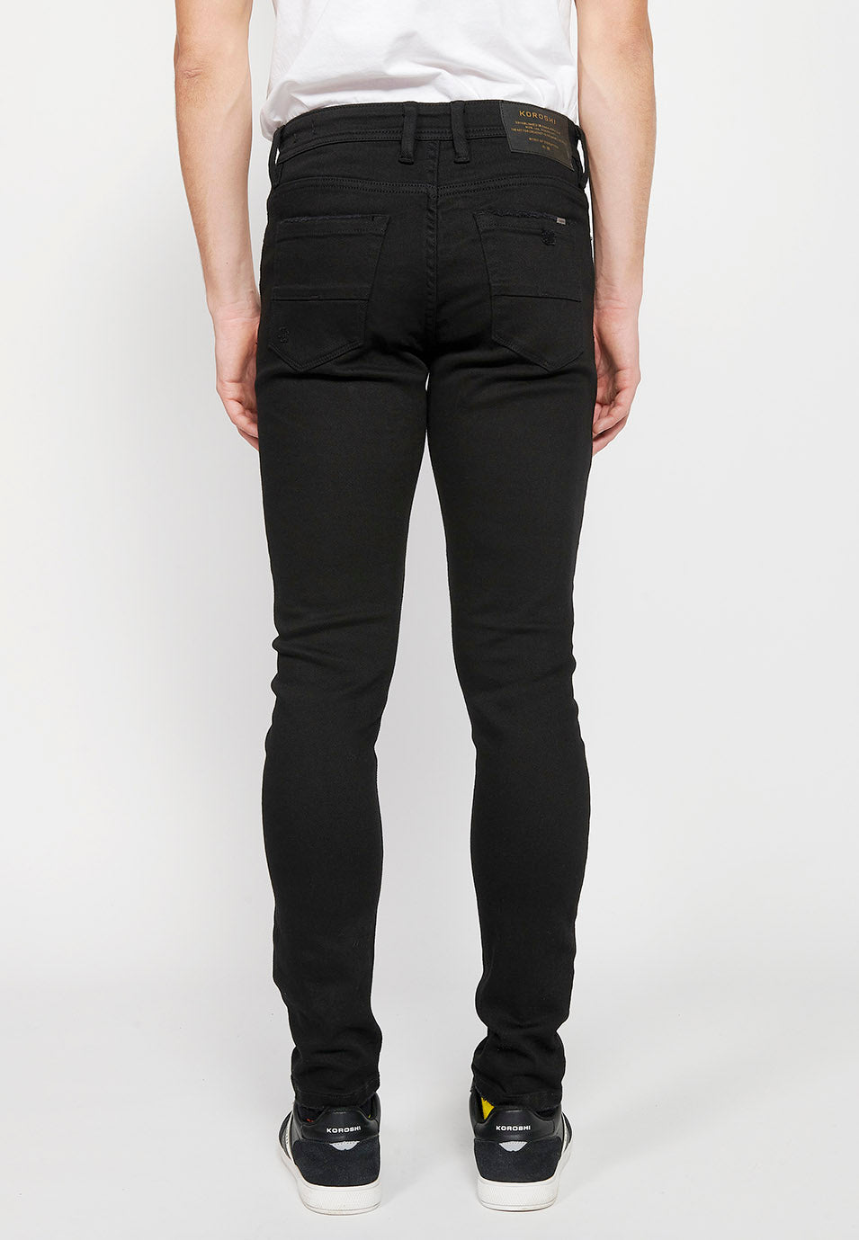 Pantalón Hombre Vaquero Super Skinny Fit con Rotos – Koroshi Negro