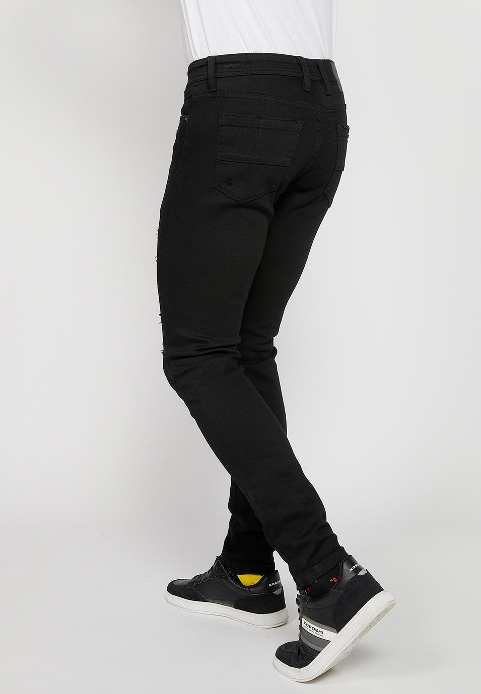 Pantalón Hombre Vaquero Super Skinny Fit con Rotos – Koroshi Negro