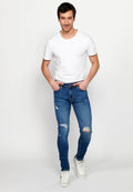 Pantalón Hombre Vaquero Super Skinny Fit con Rotos – Koroshi Azul Medio