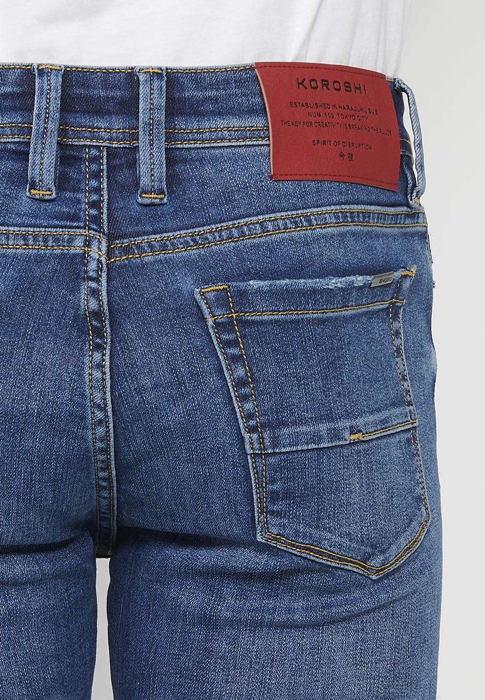 Pantalón Hombre Vaquero Super Skinny Fit con Rotos – Koroshi Azul Medio