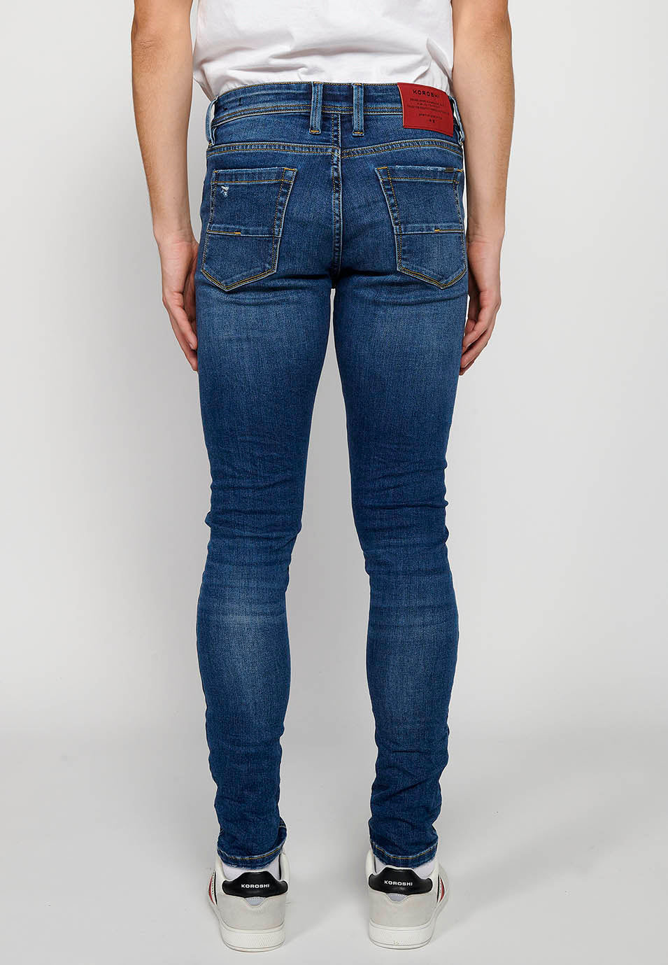 Pantalón Hombre Vaquero Super Skinny Fit con Rotos – Koroshi Azul Medio