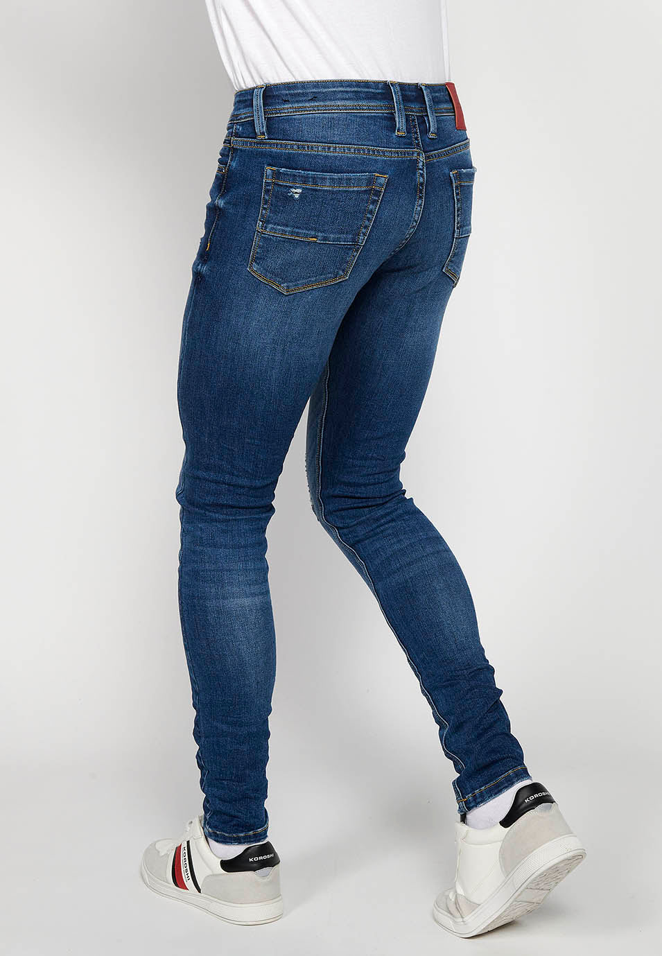 Pantalón Hombre Vaquero Super Skinny Fit con Rotos – Koroshi Azul Medio