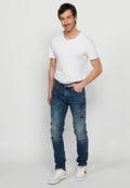 Pantalón Hombre Vaquero Cargo Azul Medio Regular Fit – Koroshi