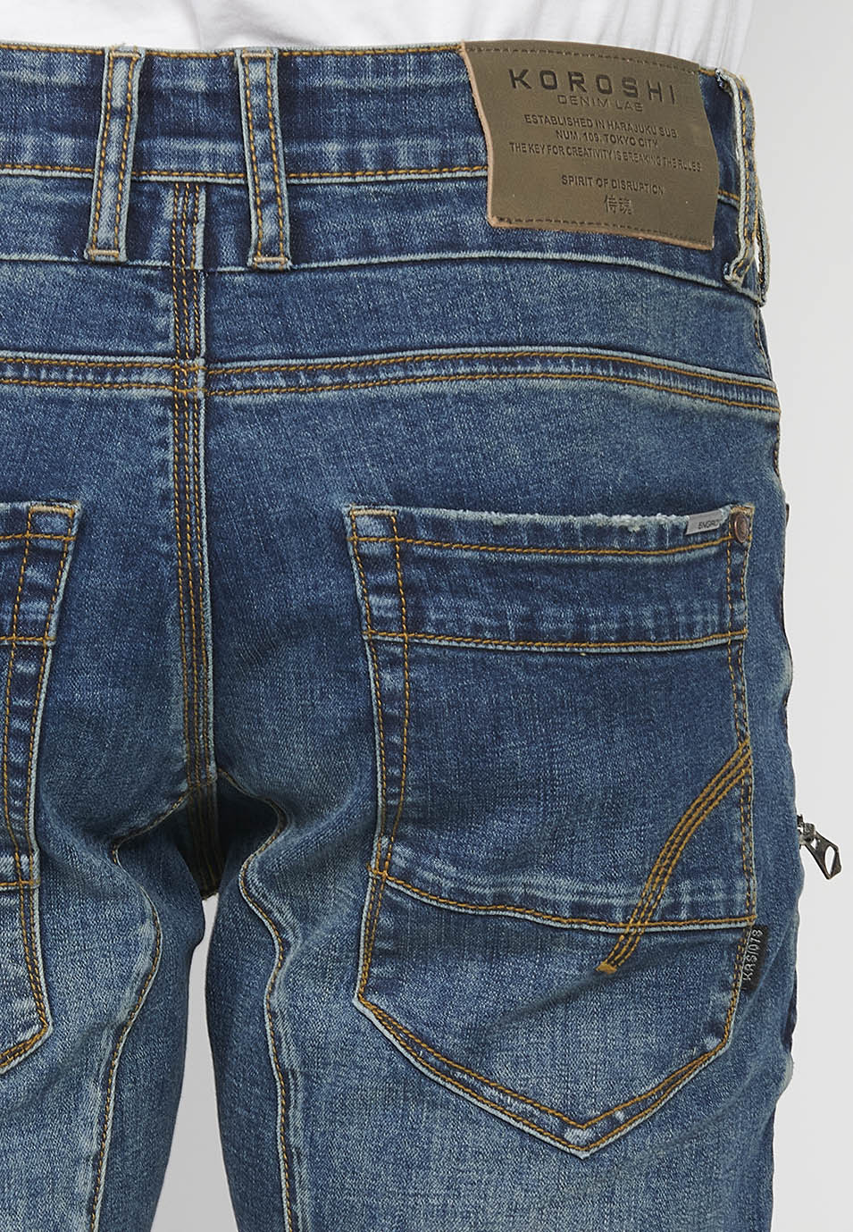 Pantalón Hombre Vaquero Cargo Azul Medio Regular Fit – Koroshi