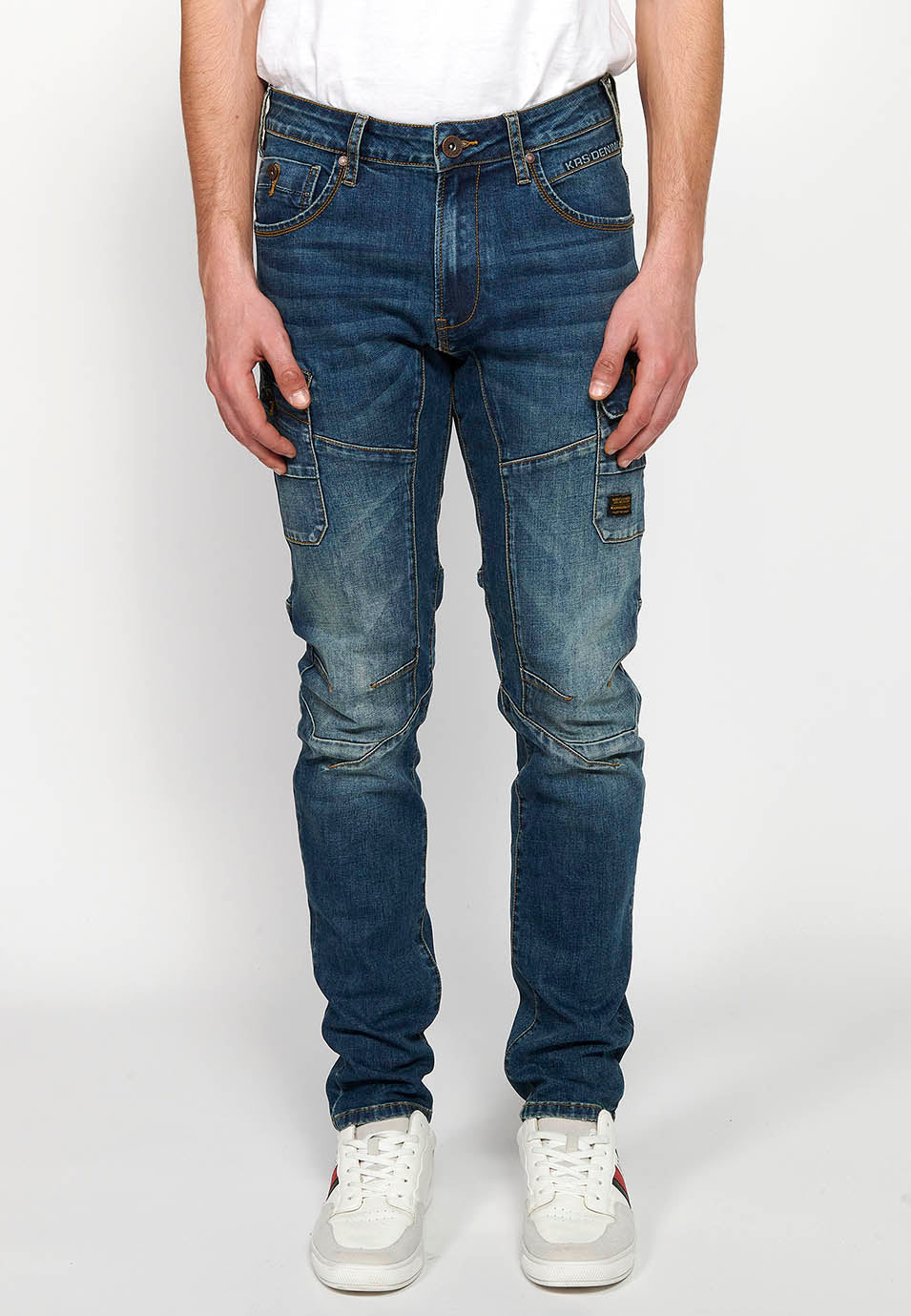 Pantalón Hombre Vaquero Cargo Azul Medio Regular Fit – Koroshi