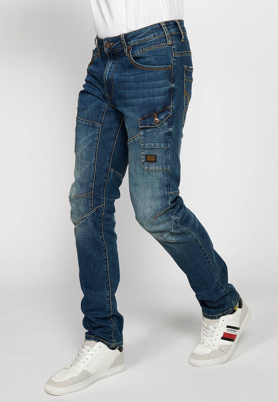 Pantalón Hombre Vaquero Cargo Azul Medio Regular Fit – Koroshi