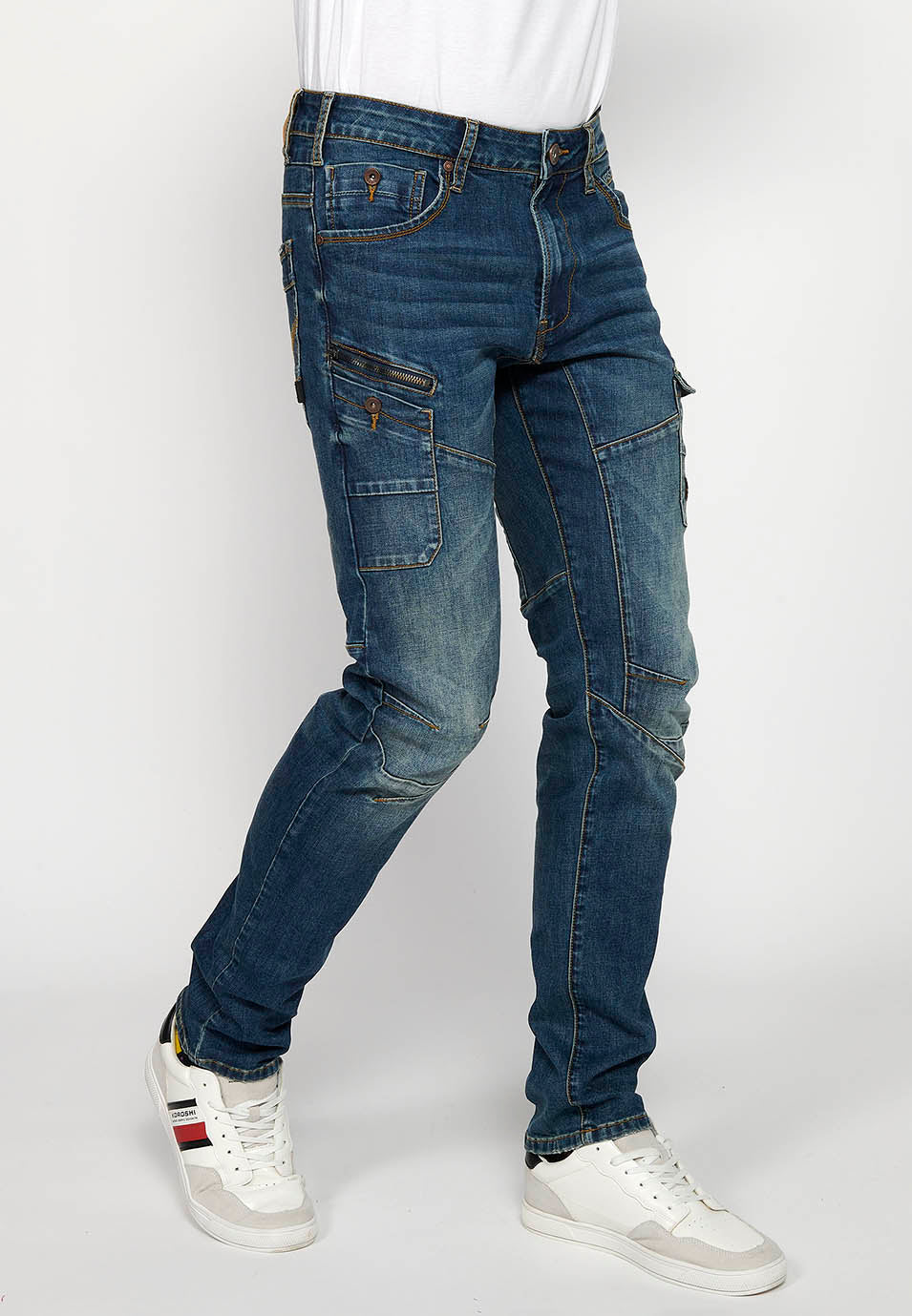 Pantalón Hombre Vaquero Cargo Azul Medio Regular Fit – Koroshi