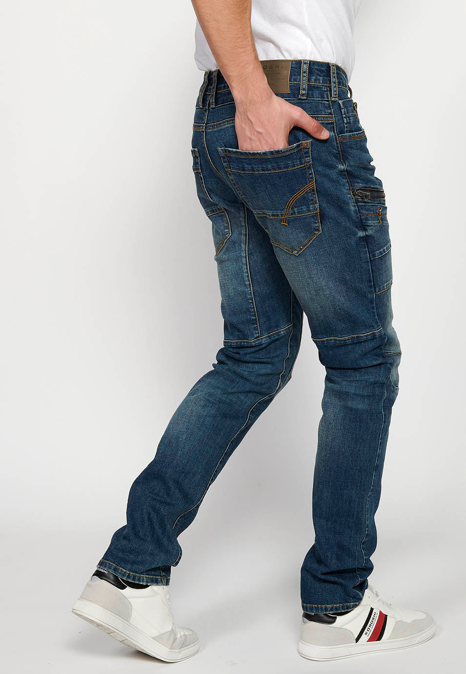 Pantalón Hombre Vaquero Cargo Azul Medio Regular Fit – Koroshi