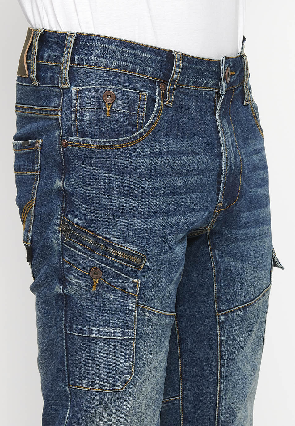 Pantalón Hombre Vaquero Cargo Azul Medio Regular Fit – Koroshi