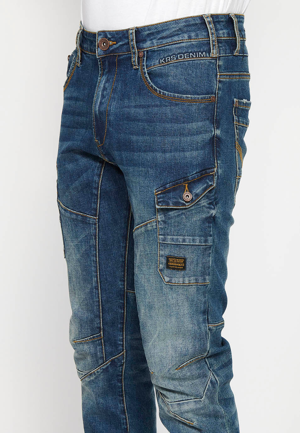 Pantalón Hombre Vaquero Cargo Azul Medio Regular Fit – Koroshi