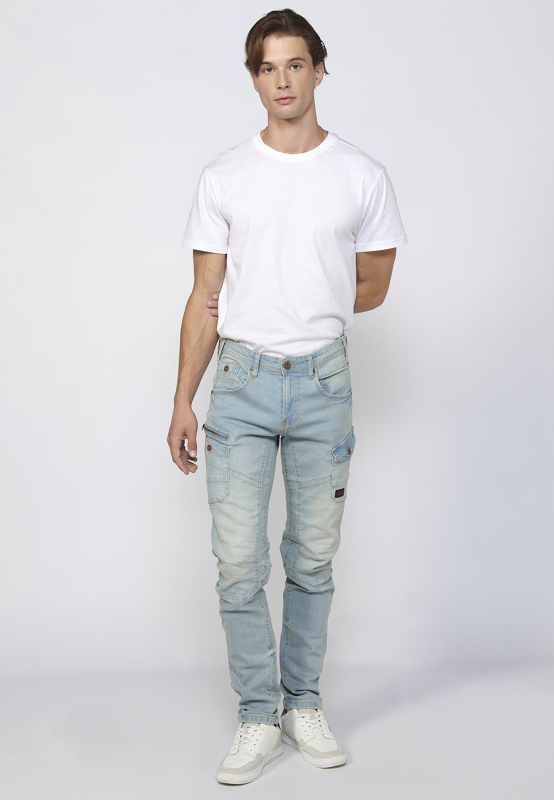 Pantalón Hombre Vaquero Cargo Azul Claro Regular Fit – Koroshi