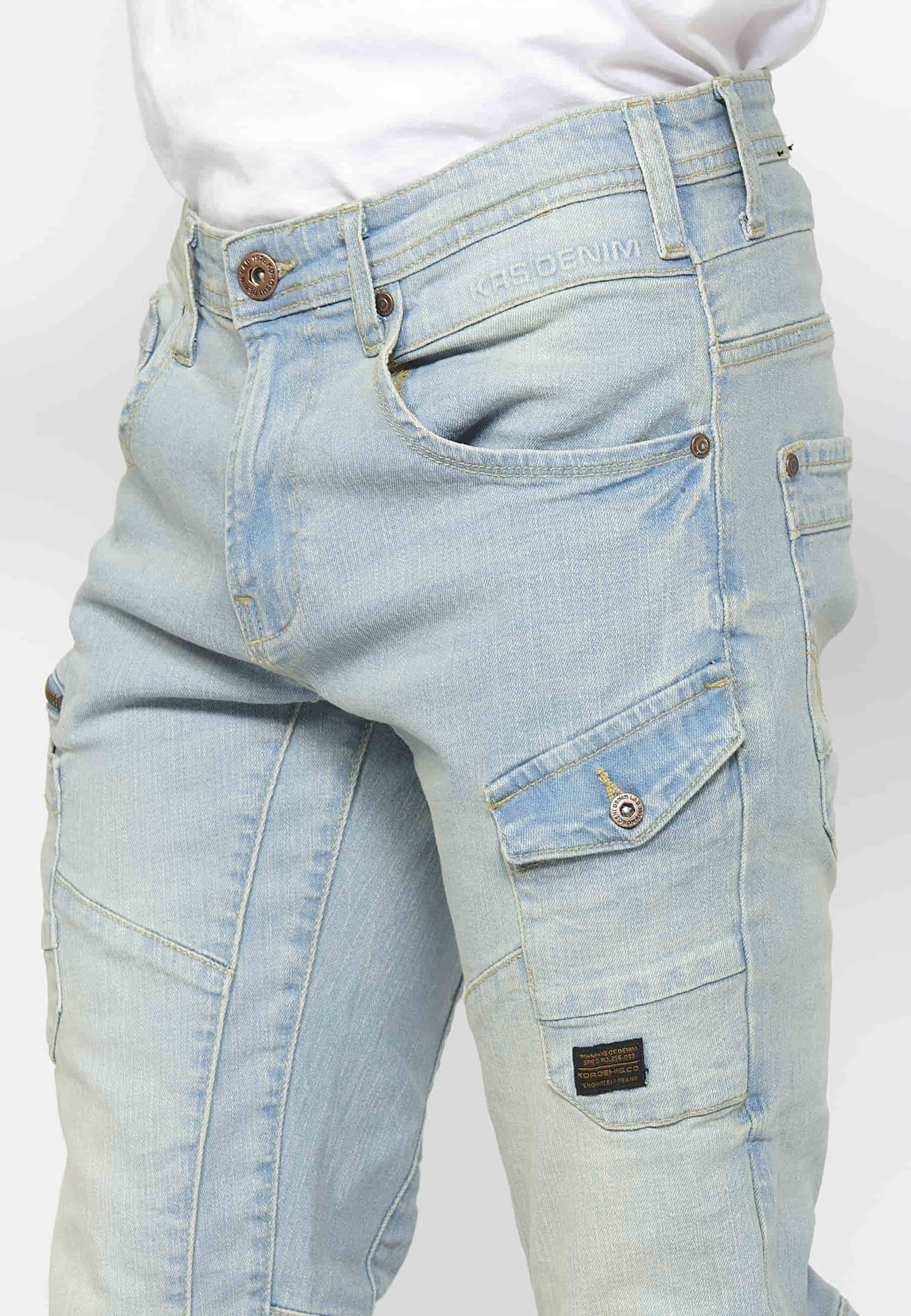 Pantalón Hombre Vaquero Cargo Azul Claro Regular Fit – Koroshi