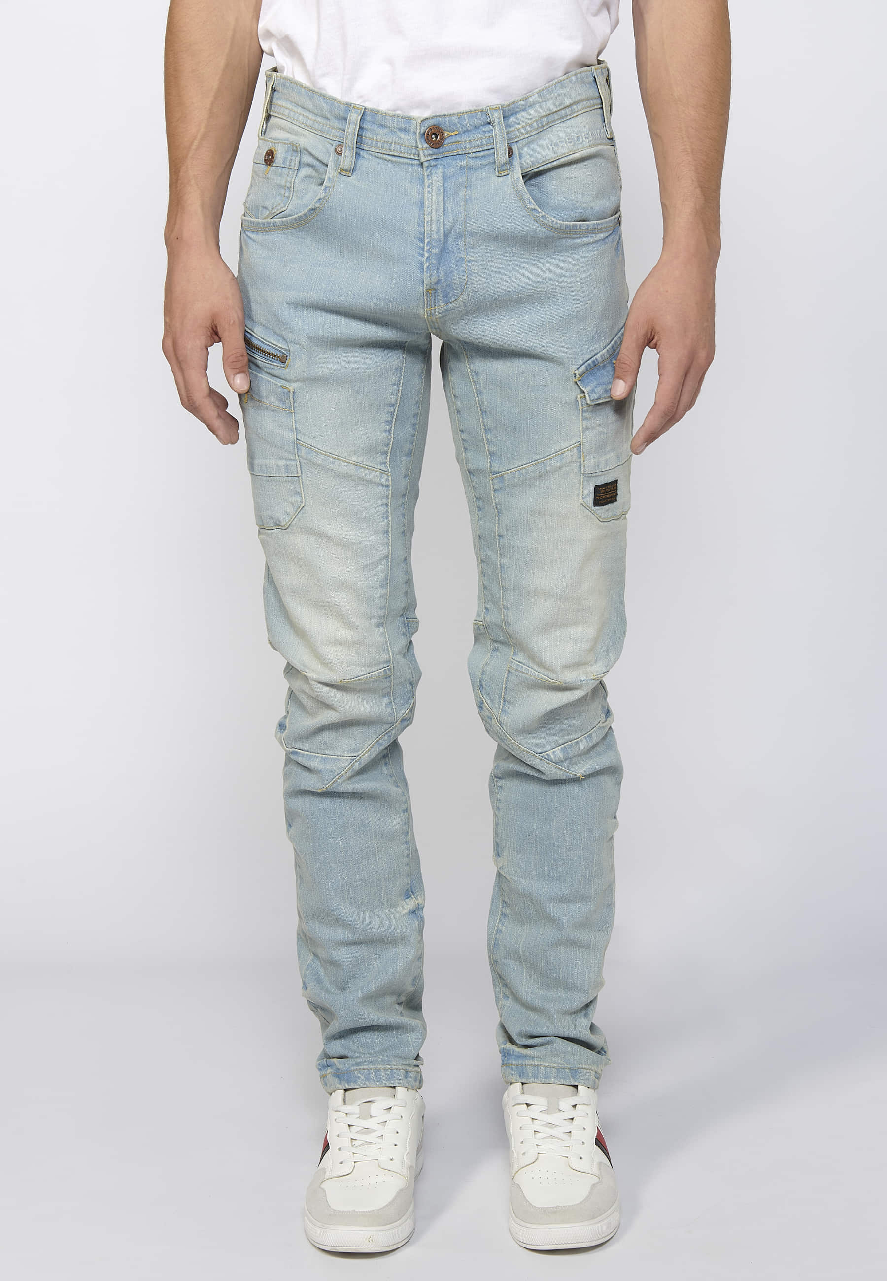 Pantalón Hombre Vaquero Cargo Azul Claro Regular Fit – Koroshi