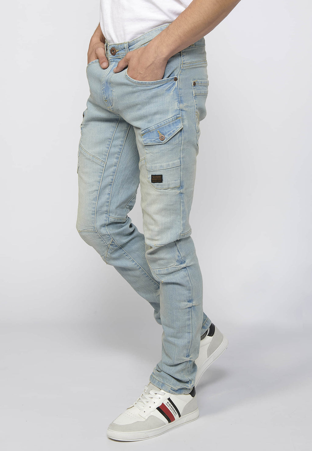 Pantalón Hombre Vaquero Cargo Azul Claro Regular Fit – Koroshi