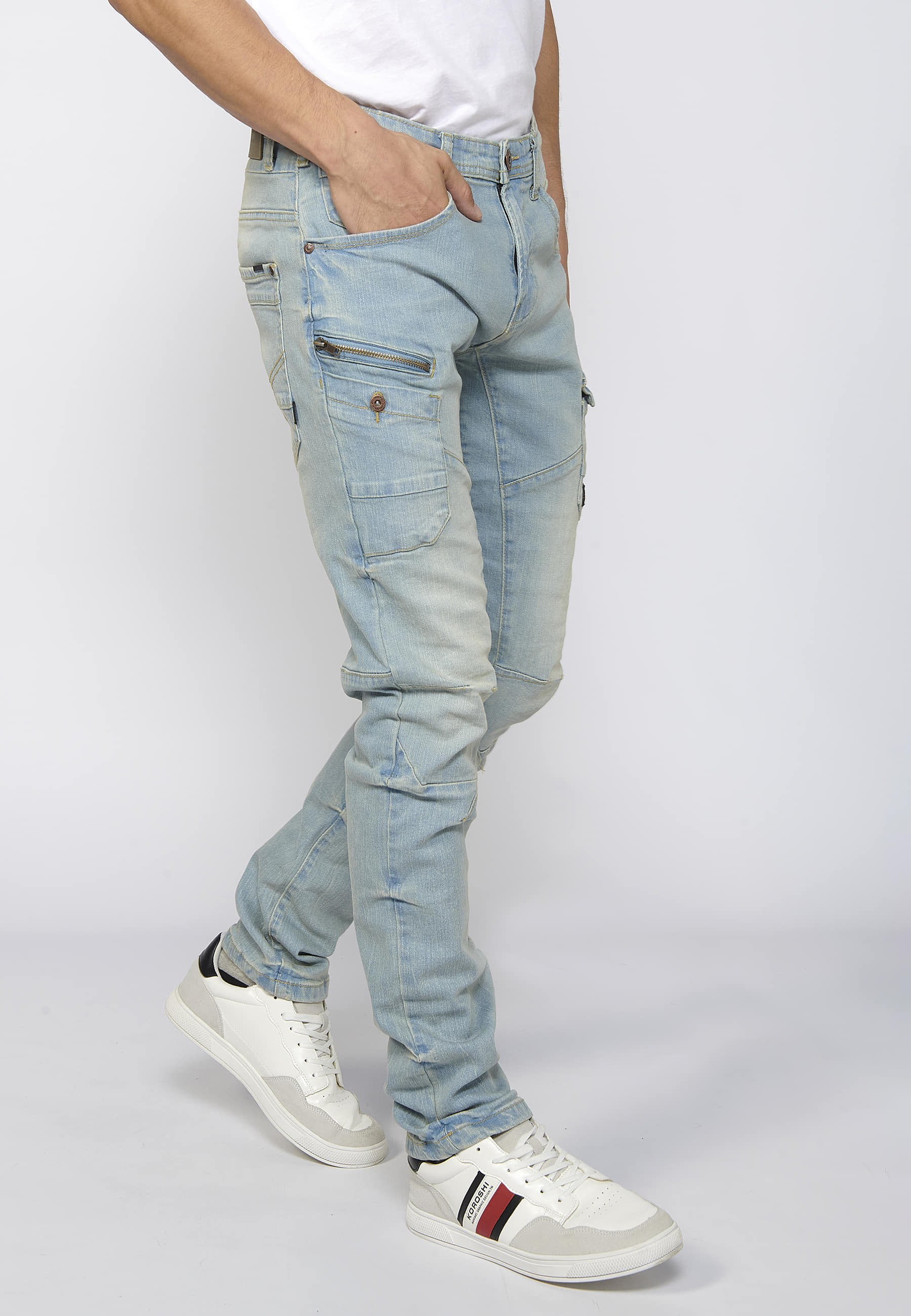 Pantalón Hombre Vaquero Cargo Azul Claro Regular Fit – Koroshi