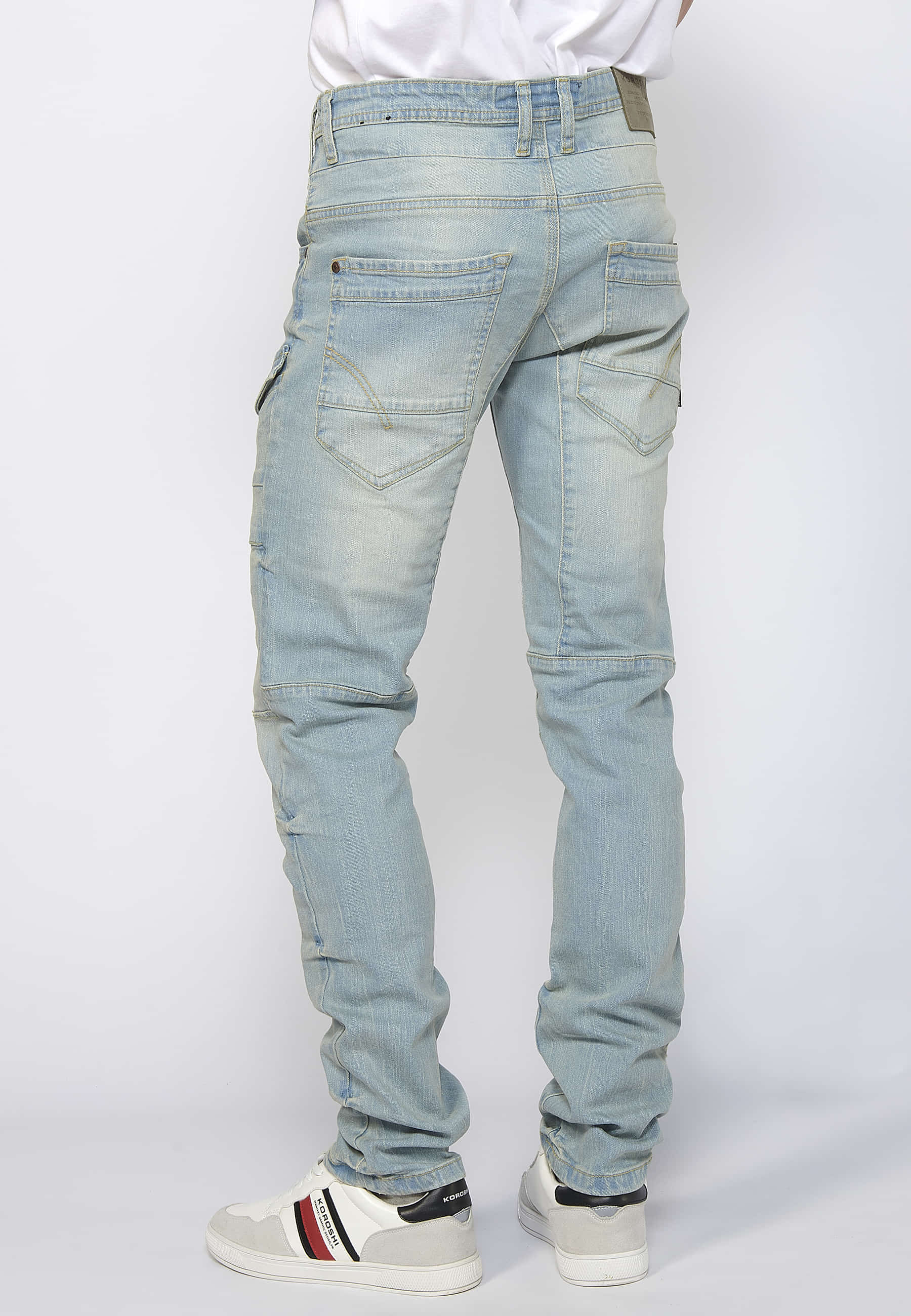 Pantalón Hombre Vaquero Cargo Azul Claro Regular Fit – Koroshi