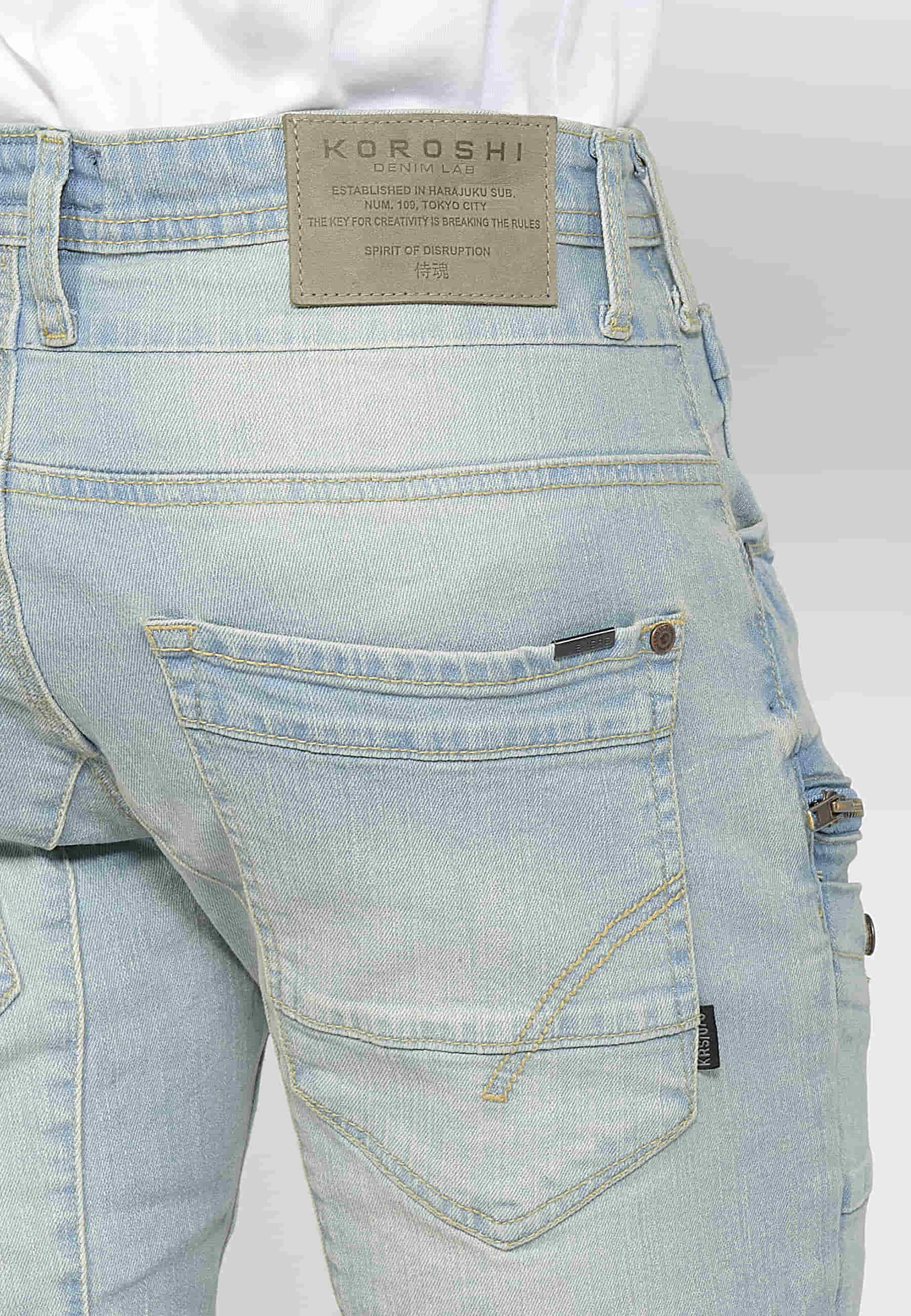 Pantalón Hombre Vaquero Cargo Azul Claro Regular Fit – Koroshi