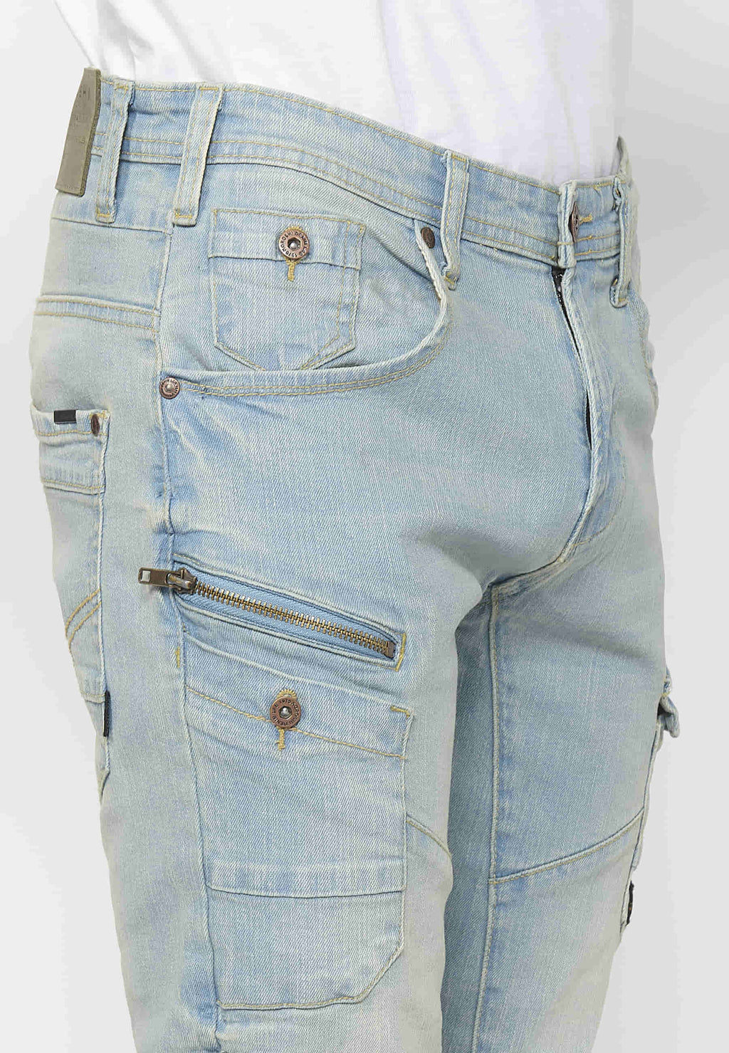 Pantalón Hombre Vaquero Cargo Azul Claro Regular Fit – Koroshi