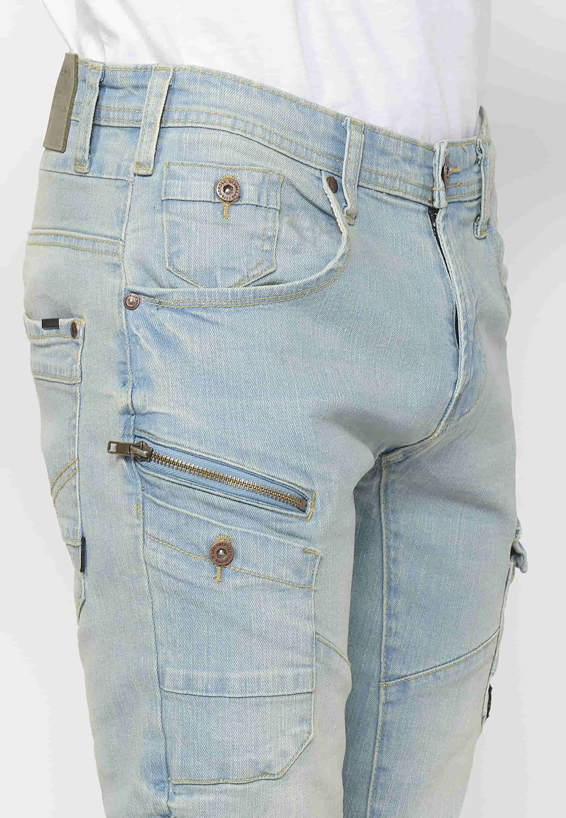 Pantalón Hombre Vaquero Cargo Azul Claro Regular Fit – Koroshi