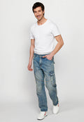 Pantalón Hombre Vaquero Cargo Azul Claro Corte Recto – Koroshi 2411PT70