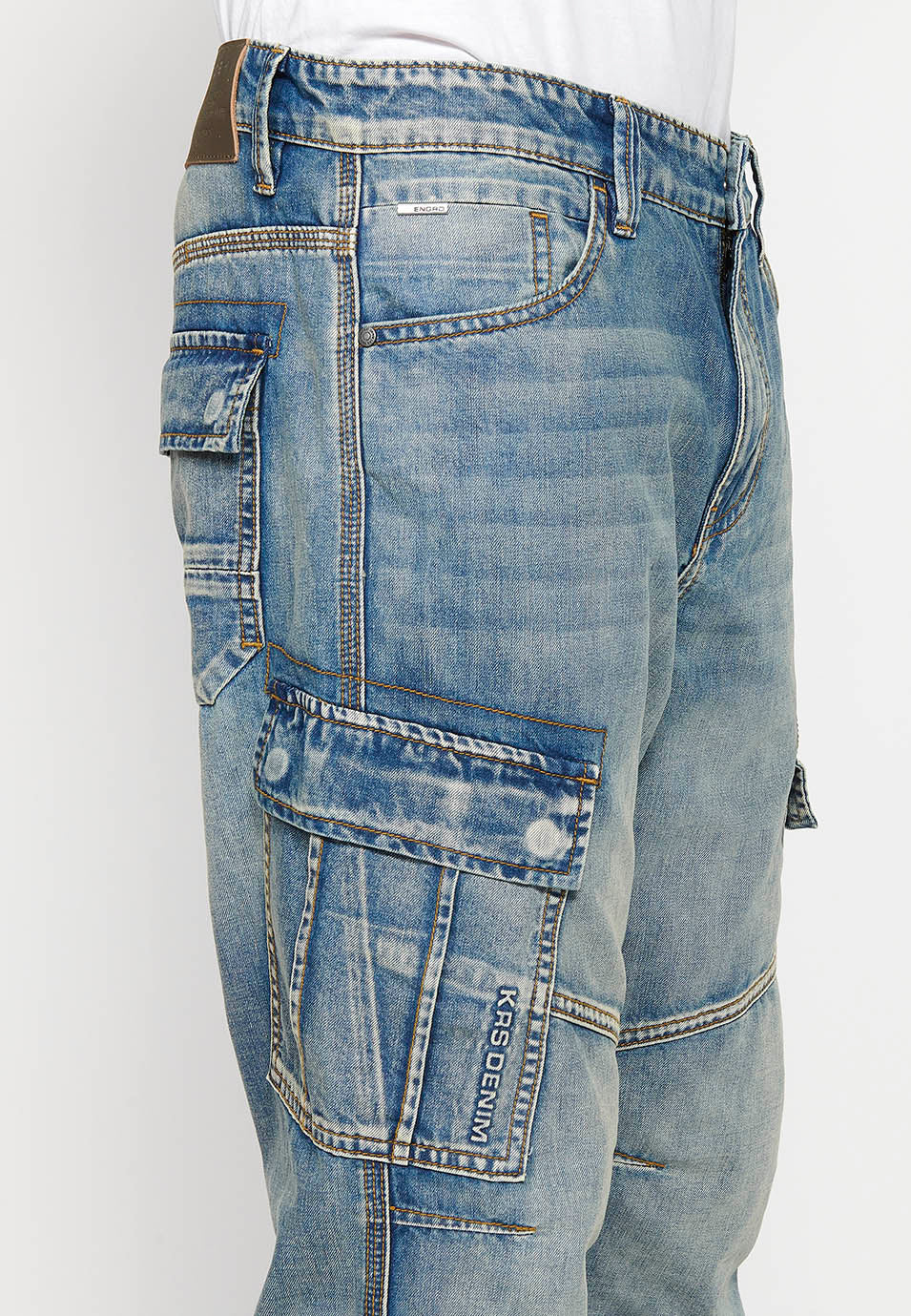 Pantalón Hombre Vaquero Cargo Azul Claro Corte Recto – Koroshi 2411PT70