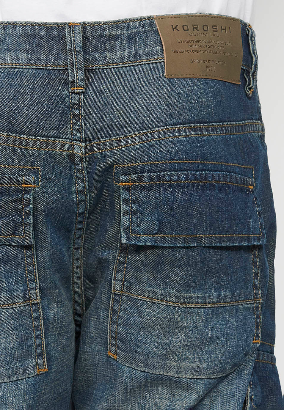 Pantalón Hombre Vaquero Cargo Azul Oscuro Corte Recto – Koroshi