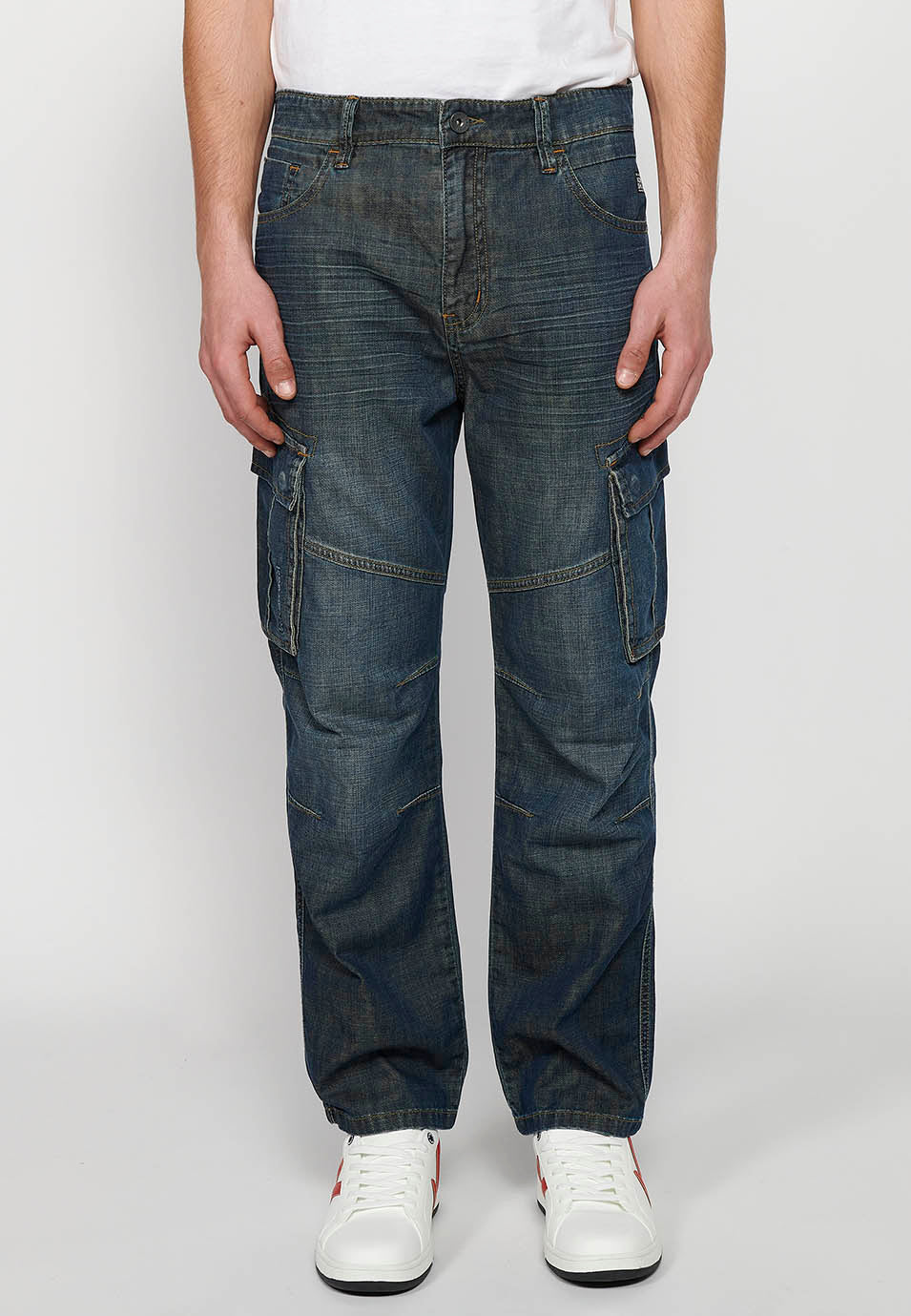 Pantalón Hombre Vaquero Cargo Azul Oscuro Corte Recto – Koroshi