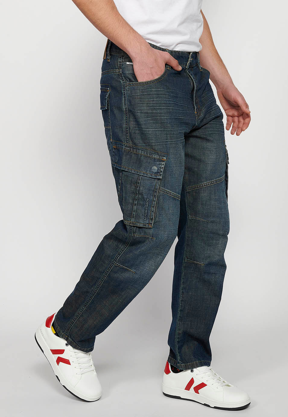 Pantalón Hombre Vaquero Cargo Azul Oscuro Corte Recto – Koroshi