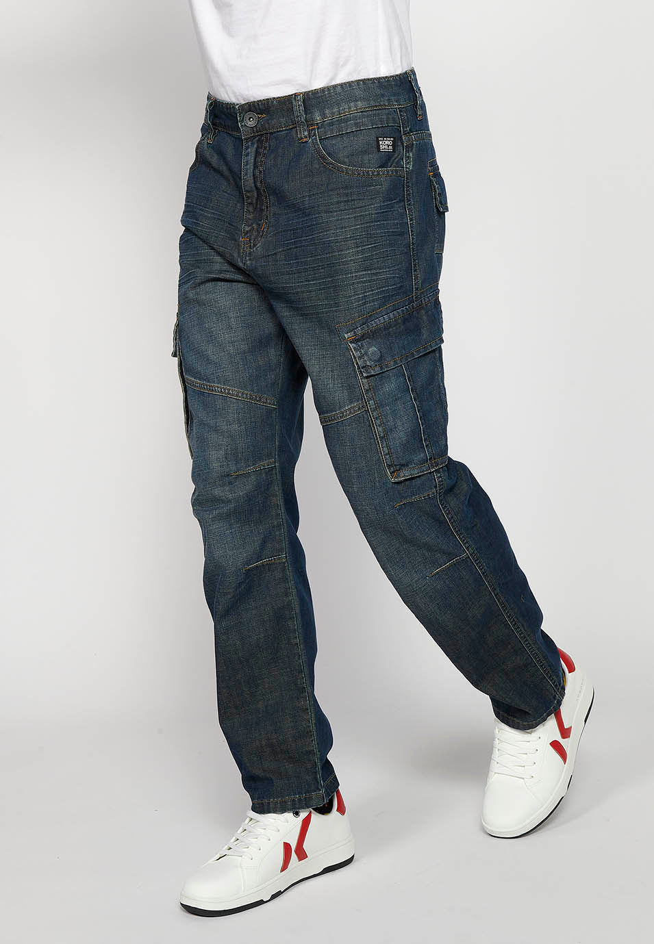 Pantalón Hombre Vaquero Cargo Azul Oscuro Corte Recto – Koroshi