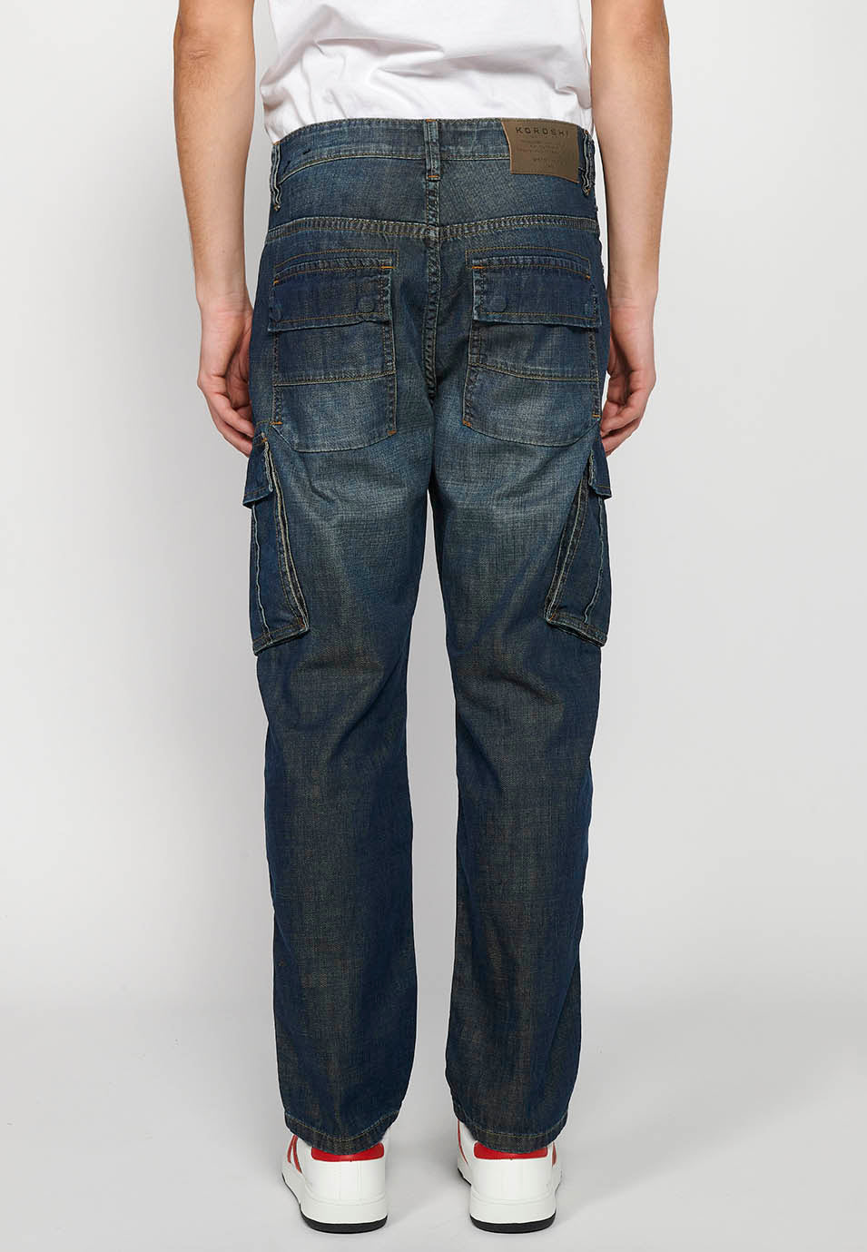 Pantalón Hombre Vaquero Cargo Azul Oscuro Corte Recto – Koroshi