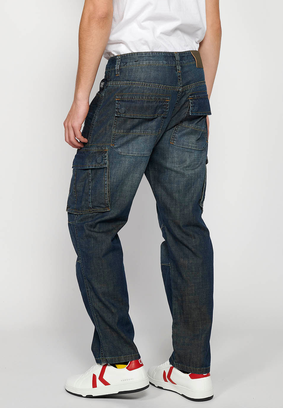 Pantalón Hombre Vaquero Cargo Azul Oscuro Corte Recto – Koroshi