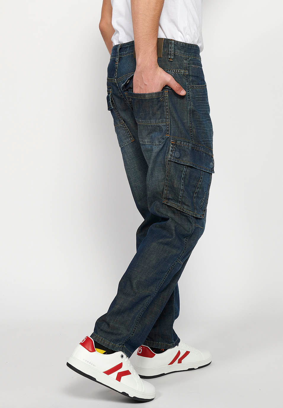Pantalón Hombre Vaquero Cargo Azul Oscuro Corte Recto – Koroshi