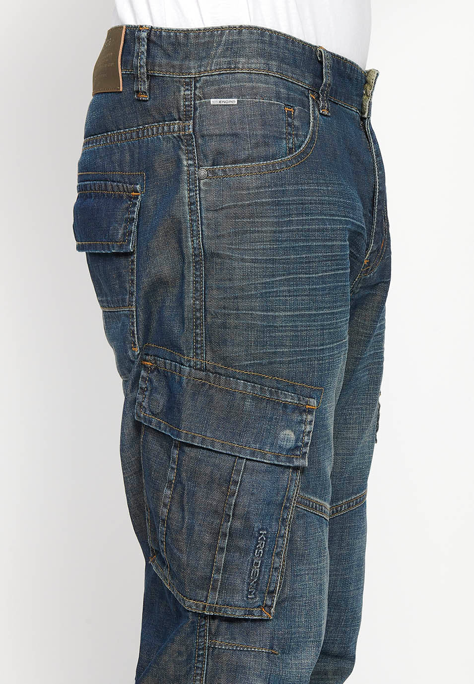 Pantalón Hombre Vaquero Cargo Azul Oscuro Corte Recto – Koroshi