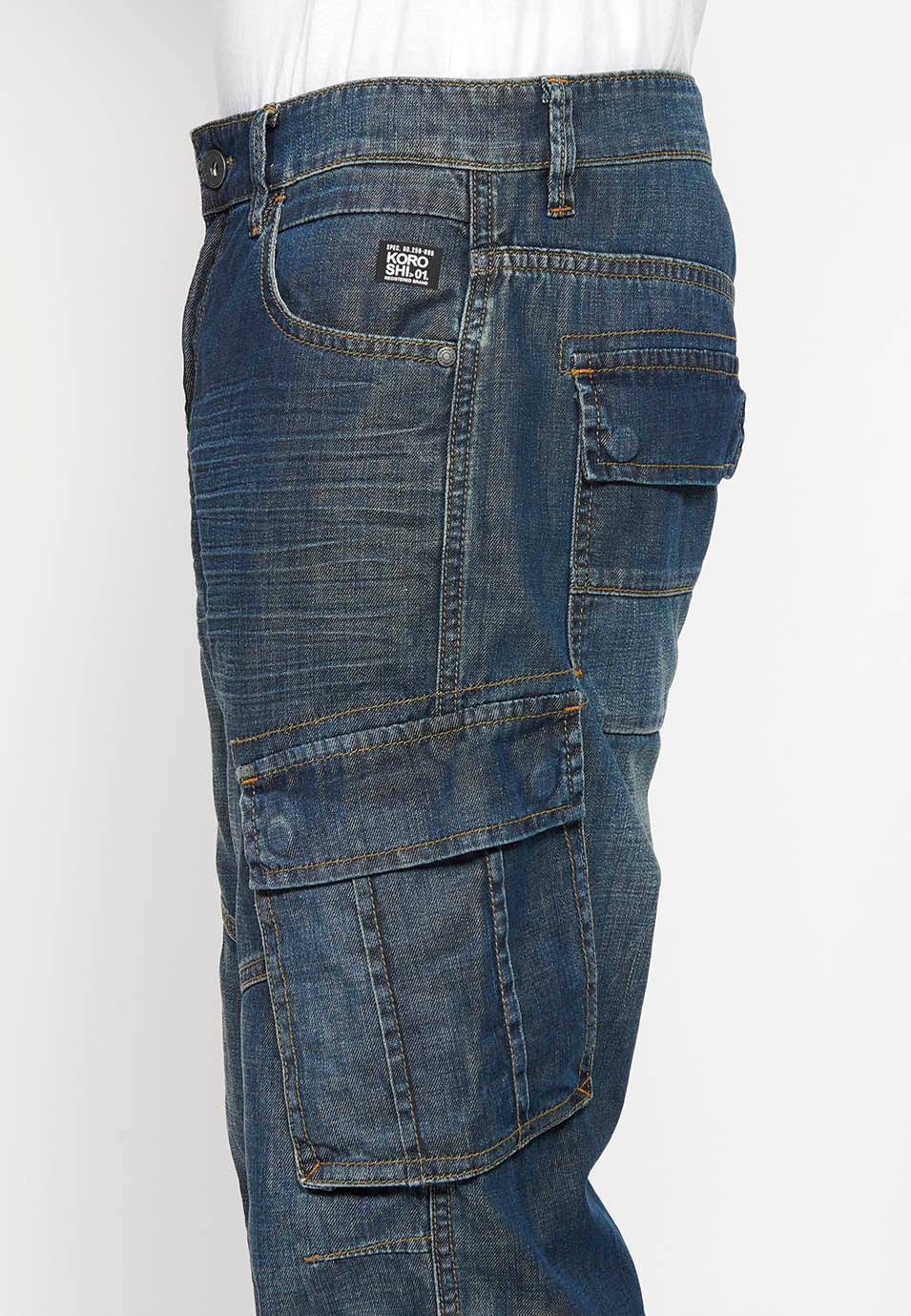 Pantalón Hombre Vaquero Cargo Azul Oscuro Corte Recto – Koroshi