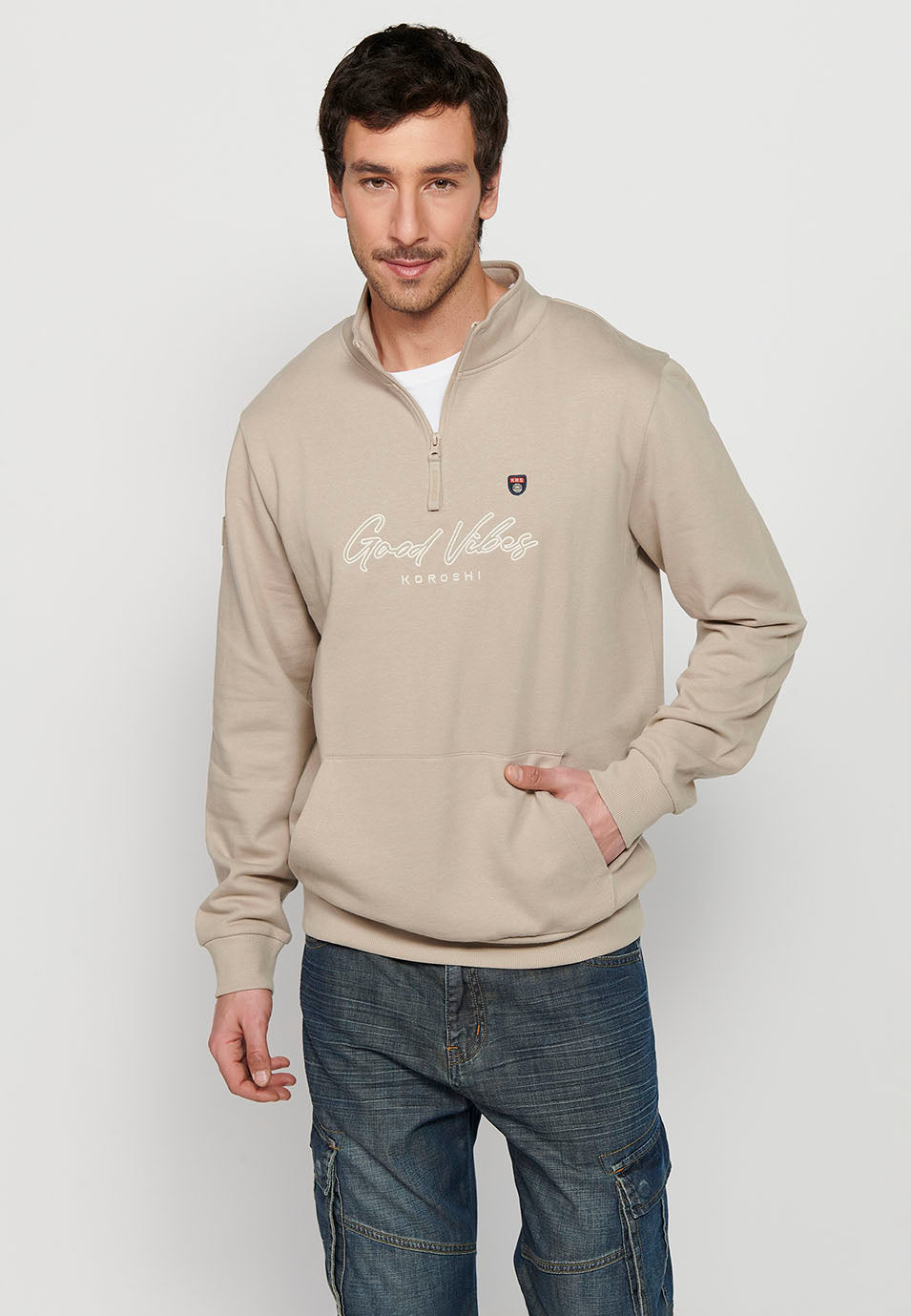 Sudadera Hombre cuello alto con media cremallera – Koroshi Piedra